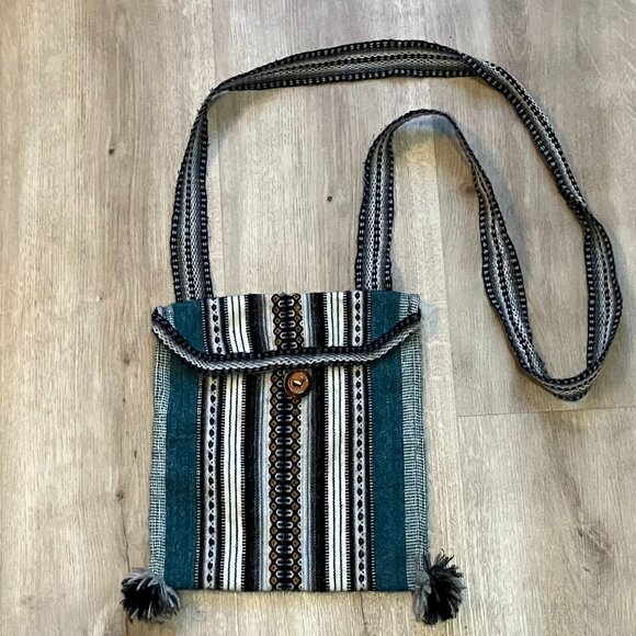 Handmade Small Crossbody Hippie Bag Stripe Alpaca Wool Purse - Picture 1 of 5